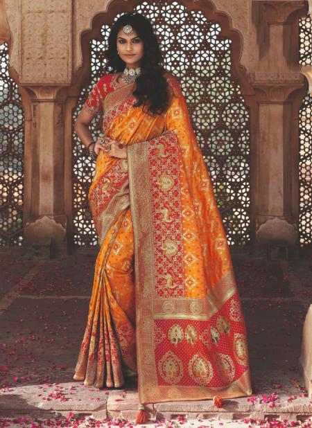 Yellow Banarasi Silk Wedding Wear Weaving Saree