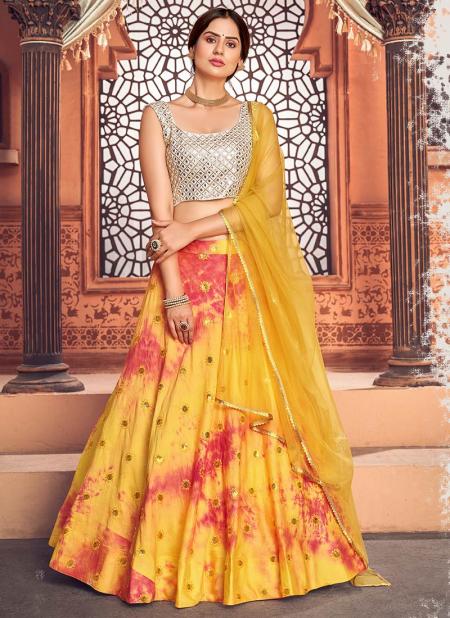 Yellow Cotton Festival Wear Sequins Work Lehenga Choli