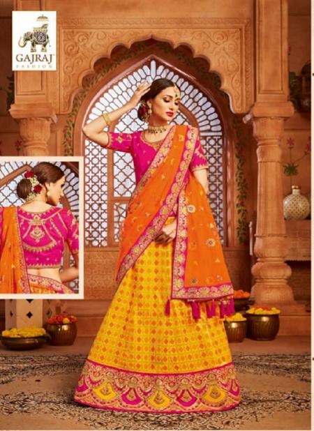 Yellow Fancy Silk Bridal Wear Zari Work Lehenga Choli