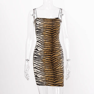 Leopard Print Slash Neck Sleeveless Tube Slip Mini Dress Autumn Women Party Club Bodycon Outfits Streetwear