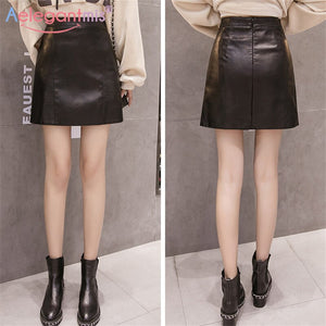 Women Pu Leather Skirt Casual
