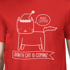 Meowy Catmas Santa Cat Is Coming Mens Red Shirt