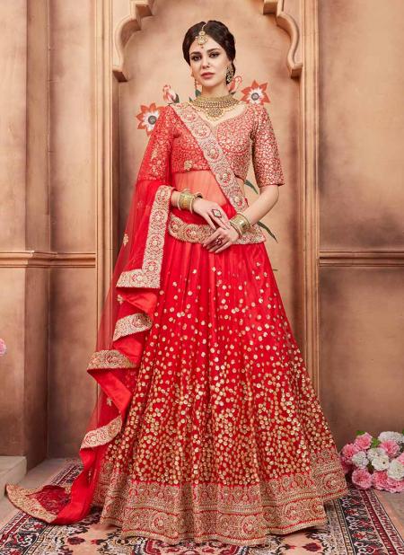 Red Net Reception Wear Sequins Work Lehenga Choli