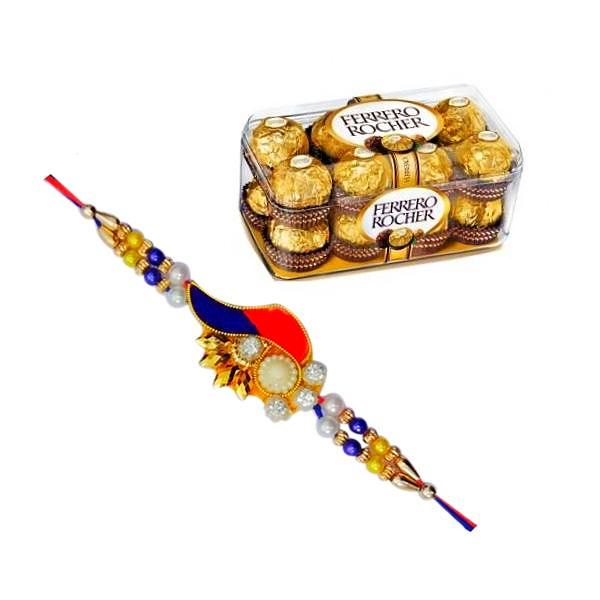 Zardosi Rakhi With 16 Pcs Ferrero Rocher Box