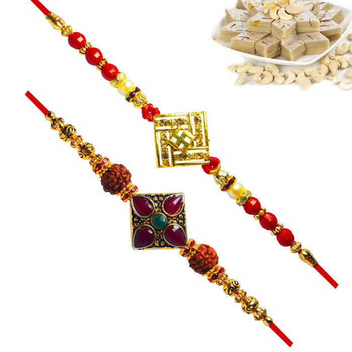 2 Rakhi - Designer Rakhi With Indian Sweets and Chocolates