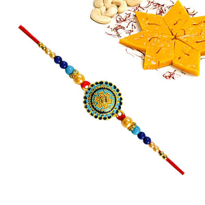 1 Rakhi - Blue Round Rakhi With Kesar Kaju Katli