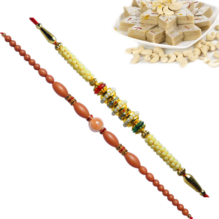 2 Rakhi - Pearl Rakhi Set With Indian Sweets Or Chocolates