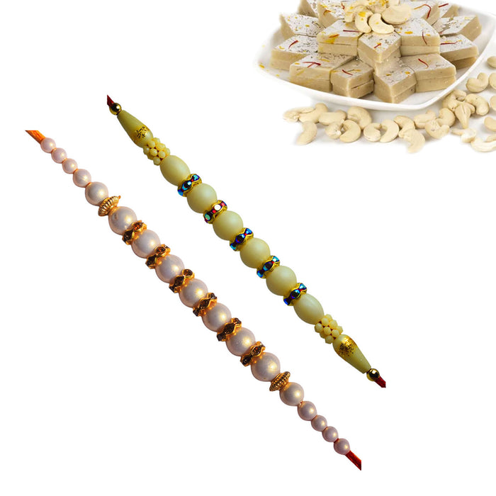 2 Rakhi - Pearl Rakhi Sets With Sweets Or Chocolates