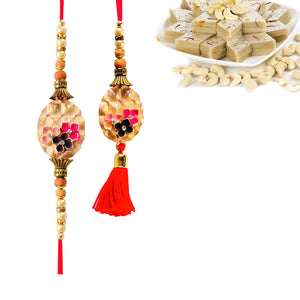 2 Rakhi - Designer Bhaiya Bhabhi Rakhi Set With India Sweet Or Chocolate Box