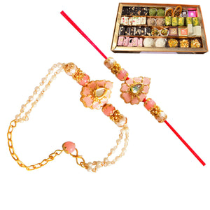 2 Rakhi - Pink Bhaiya Bhabhi Rakhis With Indian Sweet or Chocolates