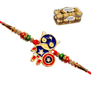 1 Rakhi - Captain America Rakhi With Chocolate Box