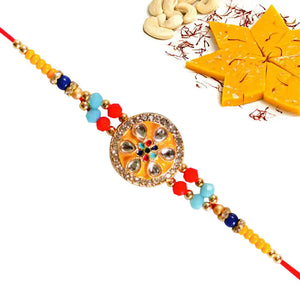 1 Rakhi - Colorful Round Pendant Rakhi With Indian Sweets
