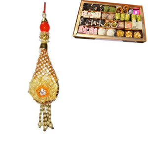1 Rakhi - Designer American Diamond Rakhi For Ladies Wtih Indian Sweets