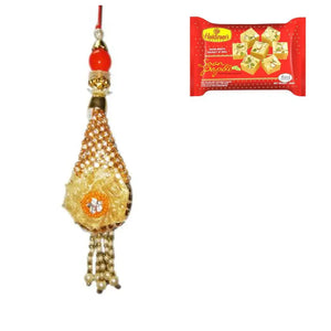 1 Rakhi - Designer American Diamond Rakhi For Ladies Wtih Indian Sweets
