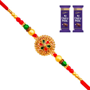 1 Rakhi - Red Round Pendant Rakhi With Chocolates