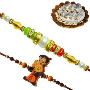 2 Rakhi - Chhota Bheem and Pearls Rakhi With Indian Sweets