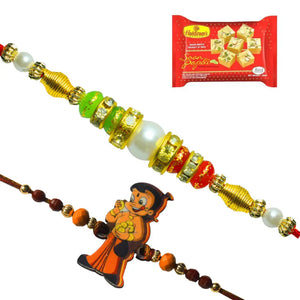 2 Rakhi - Chhota Bheem and Pearls Rakhi With Indian Sweets