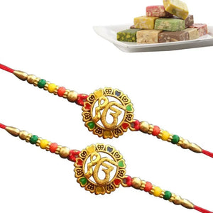 2 Rakhi - Colorful Ek Omkar Rakhi With Indian Sweets