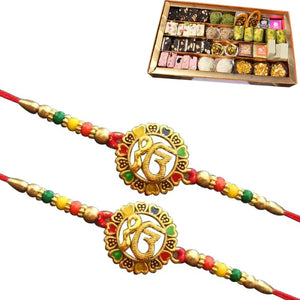 2 Rakhi - Colorful Ek Omkar Rakhi With Indian Sweets