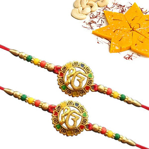 2 Rakhi - Colorful Ek Omkar Rakhi With Indian Sweets