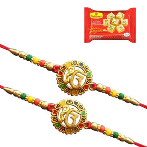 2 Rakhi - Colorful Ek Omkar Rakhi With Indian Sweets