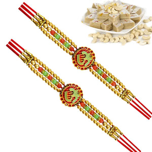 2 Rakhi - Colorful OM Rakhi With Indian Sweets