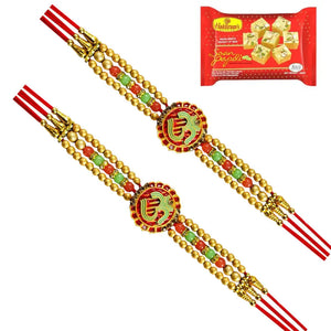 2 Rakhi - Colorful OM Rakhi With Indian Sweets