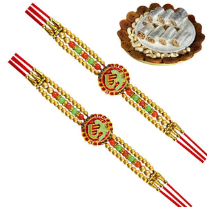 2 Rakhi - Colorful OM Rakhi With Indian Sweets