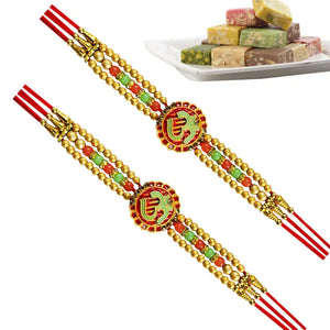 2 Rakhi - Colorful OM Rakhi With Indian Sweets