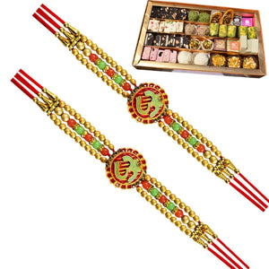 2 Rakhi - Colorful OM Rakhi With Indian Sweets