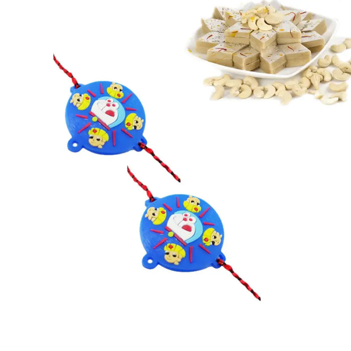 2 Rakhi - Doraemon and Chota Bheem Rakhi With Indian Sweets