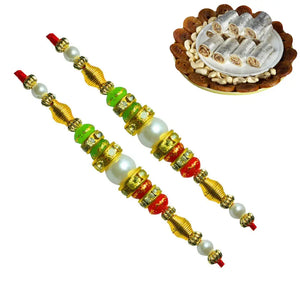 2 Rakhi - Pearl Rakhi With Indian Sweets