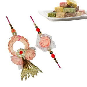 2 Rakhi - Pink Bhaiya Bhabhi Rakhis With Indian Sweets