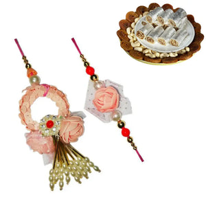 2 Rakhi - Pink Bhaiya Bhabhi Rakhis With Indian Sweets