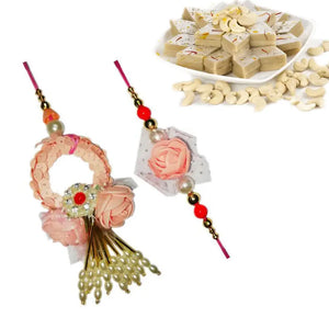 2 Rakhi - Pink Bhaiya Bhabhi Rakhis With Indian Sweets