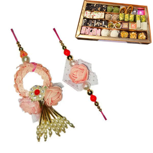 2 Rakhi - Pink Bhaiya Bhabhi Rakhis With Indian Sweets