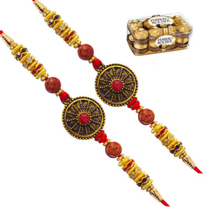 2 Rakhi - Round Pendant Rakhi with Chocolate Box