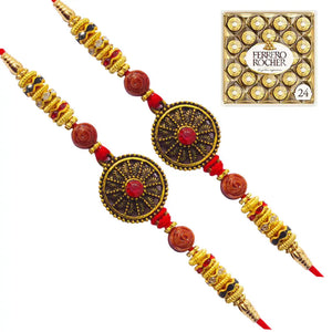 2 Rakhi - Round Pendant Rakhi with Chocolate Box