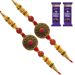 2 Rakhi - Round Pendant Rakhi with Chocolate Box