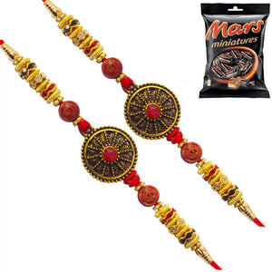 2 Rakhi - Round Pendant Rakhi with Chocolate Box