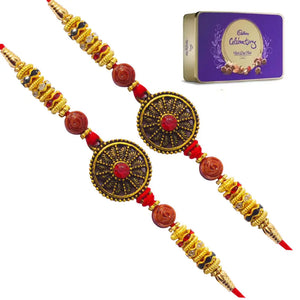 2 Rakhi - Round Pendant Rakhi with Chocolate Box