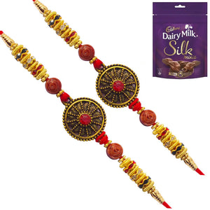 2 Rakhi - Round Pendant Rakhi with Chocolate Box