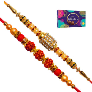 2 Rakhi - American Diamond and Rudraksh Rakhi with Chocolate Pack