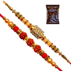 2 Rakhi - American Diamond and Rudraksh Rakhi with Chocolate Pack