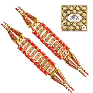 2 Rakhi - American Diamond Studded Rakhis with Chocolate Box
