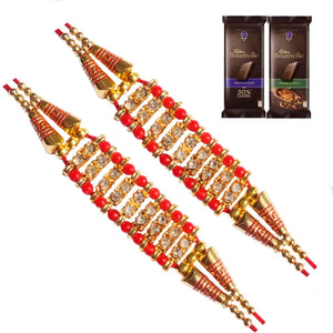 2 Rakhi - American Diamond Studded Rakhis with Chocolate Box