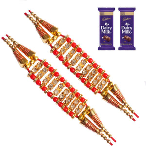 2 Rakhi - American Diamond Studded Rakhis with Chocolate Box