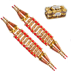 2 Rakhi - American Diamond Studded Rakhis with Chocolate Box