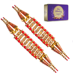 2 Rakhi - American Diamond Studded Rakhis with Chocolate Box