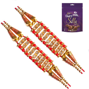 2 Rakhi - American Diamond Studded Rakhis with Chocolate Box